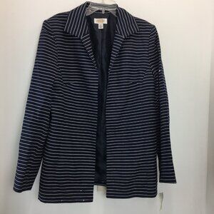 Talbots Womens Jacket Blazer Open Front Navy Blue White Size 8